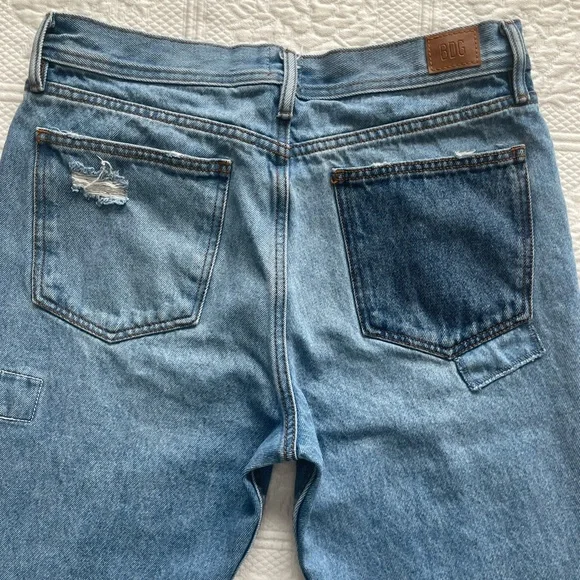 Urban Outfitters BDG Dad Slim Taper Fit Jean Medium Wash Patchwork Denim 33 - Picture 13 of 16